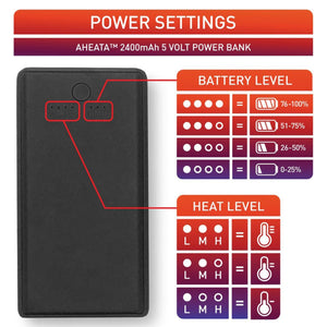Aheata 2400mAh power bank battery and heat level indicator guide