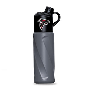 Atlanta Falcons grey water bottle with black lid and team logo