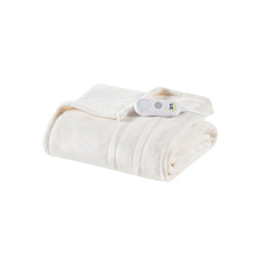 Serta cream colored heated throw blanket with controller