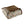 Folded tan throw blanket with brown sherpa lining and camping themed bear and mountain print