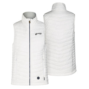 Front and back view of a white Venture Heat quilted vest