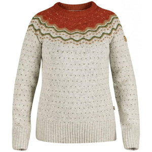Fjallraven wool sweater in beige with rust and green patterned yoke