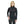 Woman wearing a black Warm and Safe heated long sleeve shirt with red stitching