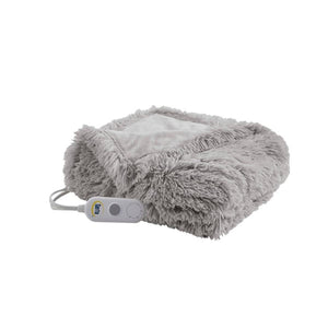 Serta grey faux fur heated throw blanket with controller