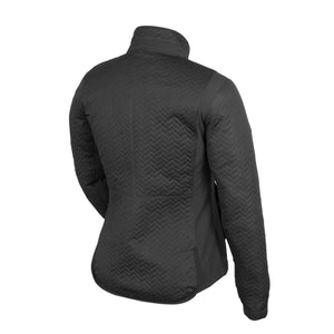 Back view of black Mobile Warming quilted jacket