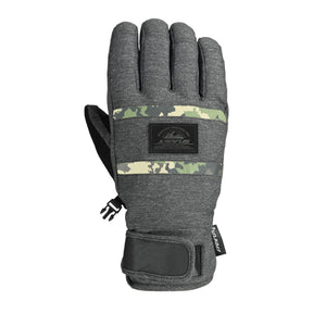 Seirus grey winter glove with camouflage accents and adjustable wrist strap
