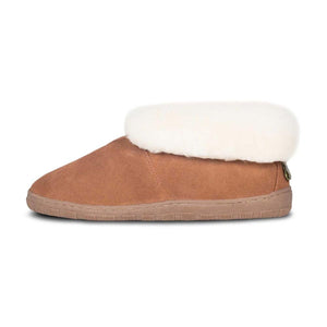 Cloud Nine Sheepskin tan suede slipper with white wool cuff