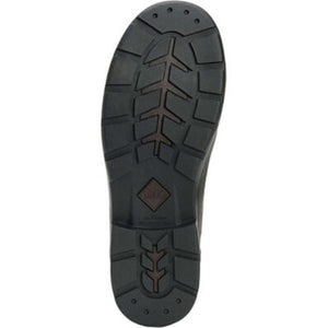 Black rubber treaded outsole of a Muck boot