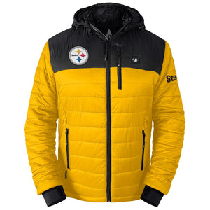 ActionHeat Pittsburgh Steelers hooded puffer jacket in yellow and black