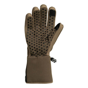 Tan tactical glove with black grip pattern on palm and fingers