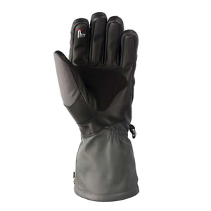 Black leather winter glove with Heat Technology logo on index finger
