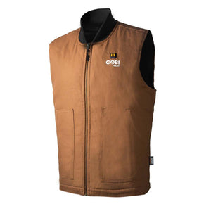 Brown Gobi Heat canvas work vest with black collar and front zipper