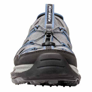Korkers grey and blue water shoe with toggle lacing system