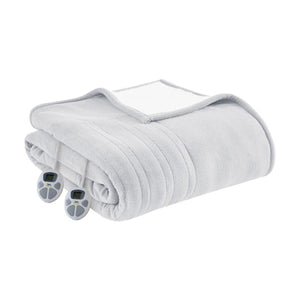 Serta light grey heated fleece blanket with two digital controllers