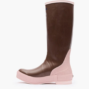 Xtratuf brown and light pink rubber tall rain boot