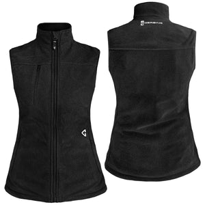 Gerbing black fleece vest showing front and back views with zipper and logo
