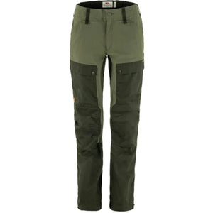 FjallRaven olive green trekking trousers with reinforced knee and thigh panels
