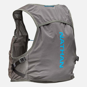 Grey Nathan hydration vest with blue logo and mesh side panels