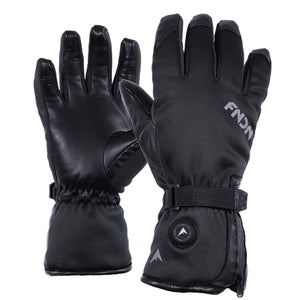 FNDN black heated winter gloves with leather palms and adjustable wrist straps