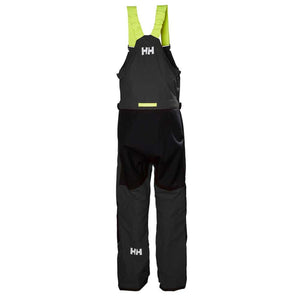 Helly Hansen black sailing bib trousers with neon yellow straps and HH logo