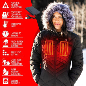 ActionHeat women's heated jacket features and technical specifications list