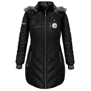 ActionHeat black Pittsburgh Steelers heated puffer jacket with faux fur hood