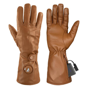 ActionHeat brown leather heated gloves with battery pack and zipper pocket