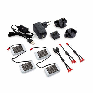 Therm-ic battery charging kit with four batteries, wall adapter, international plugs, and connection cables