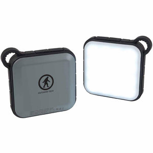 Outdoor Tech square portable power bank and LED light with black rubberized frame