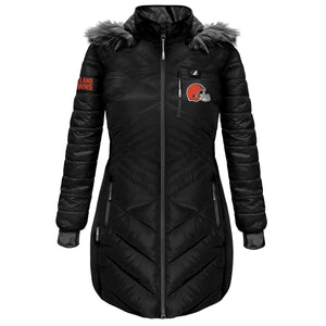 ActionHeat Cleveland Browns 5V Women's Long Puffer Battery Heated Jacket