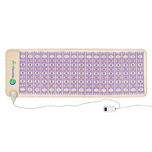 HealthyLine TAJ heating mat with purple fabric and embedded stones and digital controller