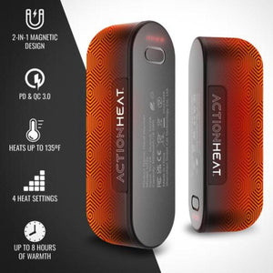 ActionHeat magnetic hand warmer with four heat settings and eight hour battery life