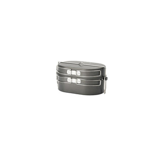 Snow Peak stacked aluminum mess kit with folding handles