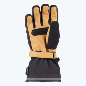 Mobile Warming tan and black leather winter glove with wrist strap