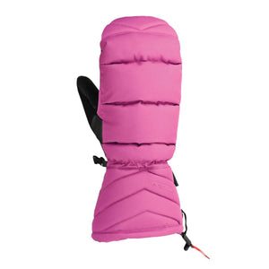 Seirus pink insulated winter mitten with black palm and adjustable wrist strap