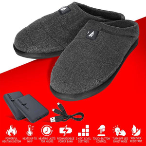 ActionHeat grey heated slippers with rechargeable power bank and charging cable