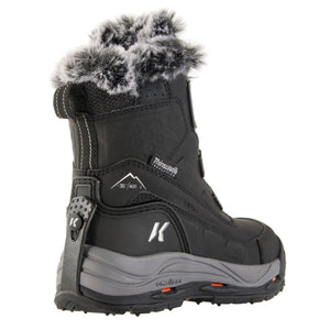 Korkers black waterproof winter boot with faux fur trim and Thinsulate insulation