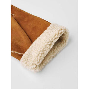 Hestra brown suede glove with cream shearling cuff