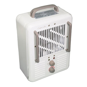 World Marketing Comfort Glow white portable electric heater with top handle and two control knobs