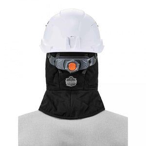 N-Ferno black quilted hard hat liner worn under a white hard hat