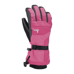 Kombi pink and black insulated winter glove with adjustable wrist strap and drawstring cuff