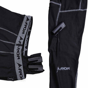 FNDN black heated base layer leggings with battery packs in side pockets