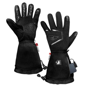 Black heated gloves with battery pack and Fan-Tex branding