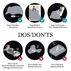 Beautyrest electric blanket safety instructions showing proper use and prohibited actions