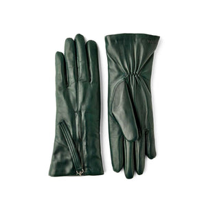 Hestra dark green leather gloves with side zipper detail