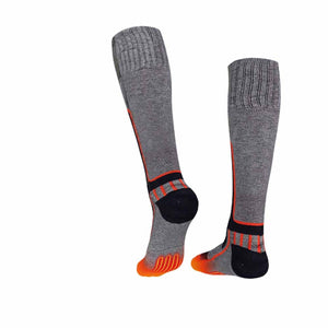Mobile Warming grey knee high socks with black and orange accents