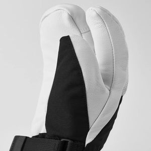 White and black split finger leather ski mitten