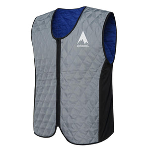 AlphaCool grey quilted cooling vest with blue interior and front zipper