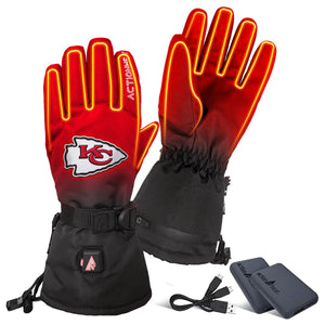 ActionHeat Kansas City Chiefs heated gloves with battery packs and charging cable