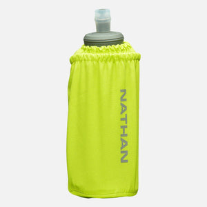 Nathan lime green handheld water bottle with grey cap